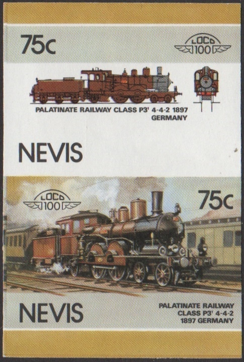 Nevis 6th Series 75c 1897 Palatinate Railway Class P3¹ 4-4-2 Locomotive Stamp Final Stage Color Proof