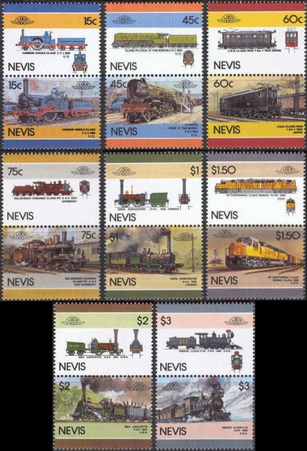 1986 Nevis Leaders of the World, Locomotives (6th series) Stamps