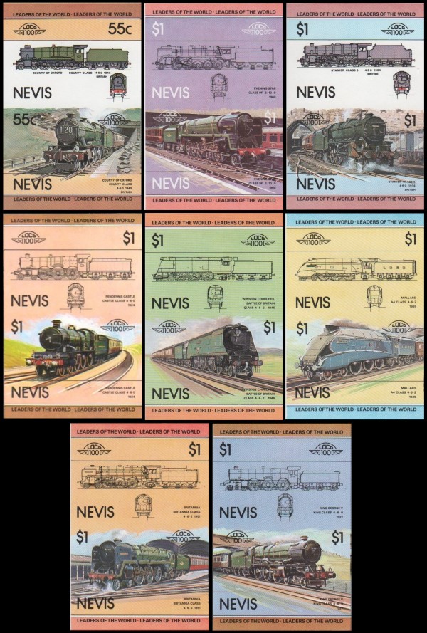 1983 Nevis Leaders of the World, Locomotives (1st series) Imperforate Stamps
