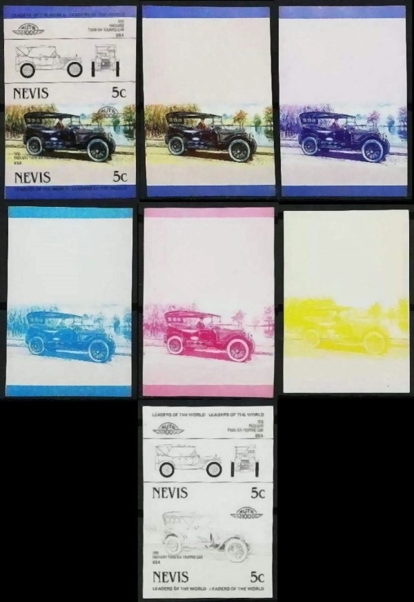 1984 Nevis Leaders of the World, Automobiles (1st series) Progressive Color Proof Stamps