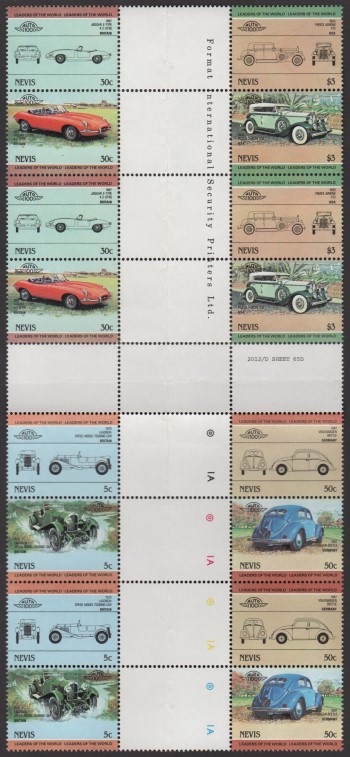 1984 Nevis Leaders of the World, Automobiles (2nd series) Crossgutter Block
