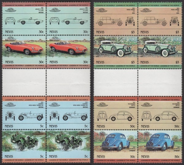 1984 Nevis Leaders of the World, Automobiles (2nd series) Horizontal Gutter Pairs