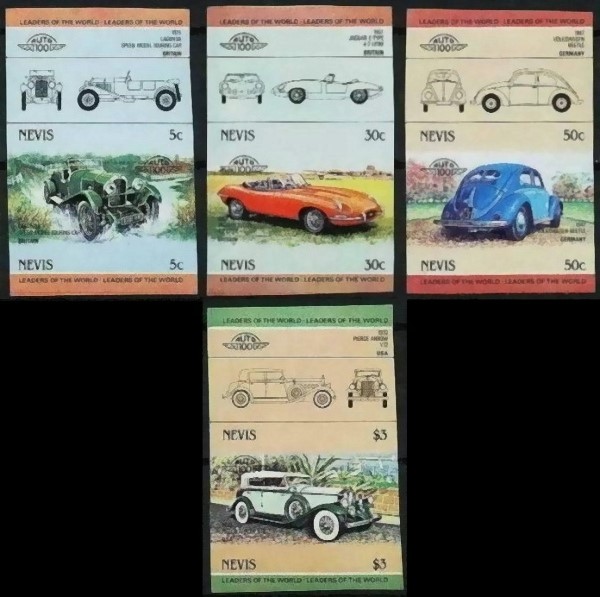 1984 Nevis Leaders of the World, Automobiles (2nd series) Imperforate Stamps