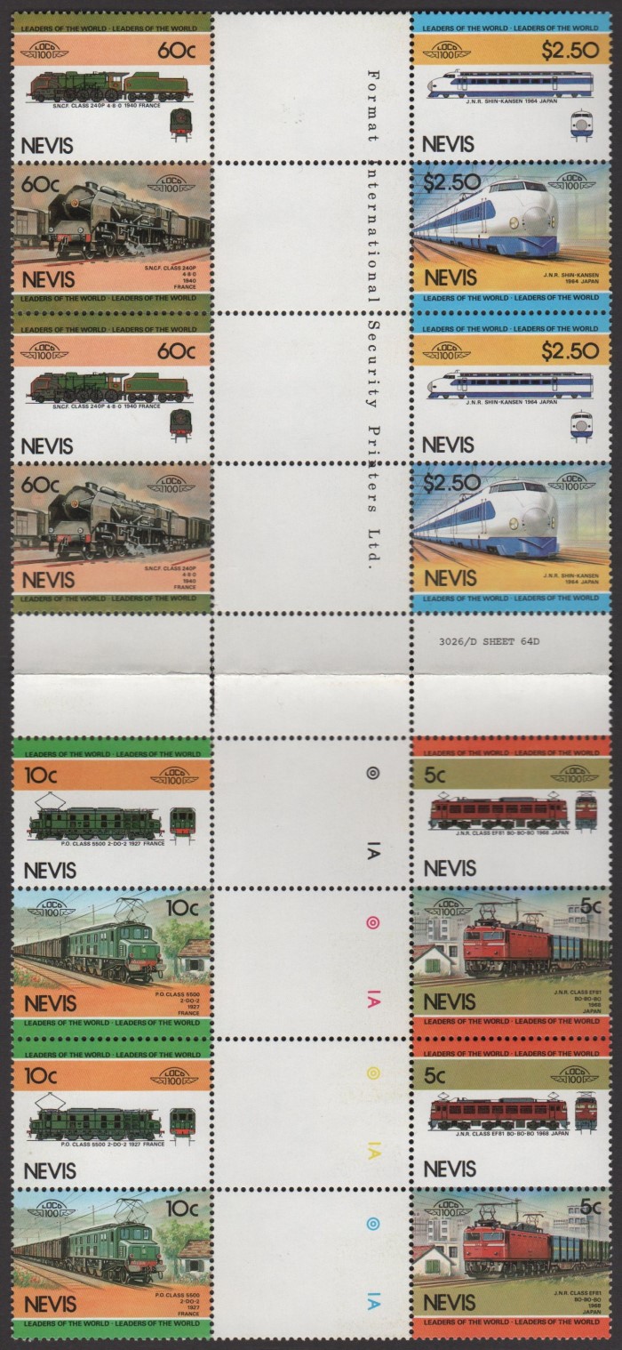 1984 Nevis Leaders of the World, Locomotives (2nd series) Crossgutter Block