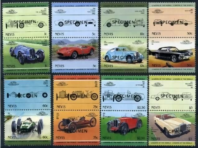 1985 Nevis Leaders of the World, Automobiles (3rd series) SPECIMEN Overprinted Stamps