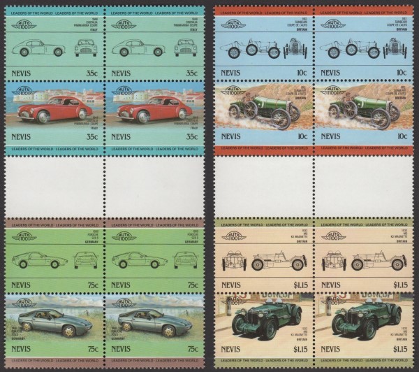 1985 Nevis Leaders of the World, Automobiles (4th series) Horizontal Gutter Pairs