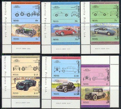1985 Nevis Leaders of the World, Automobiles (4th series) SPECIMEN Overprinted Stamps
