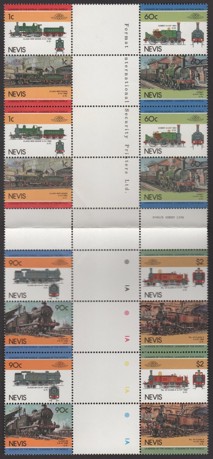 1985 Nevis Leaders of the World, Locomotives (3rd series) Crossgutter Block