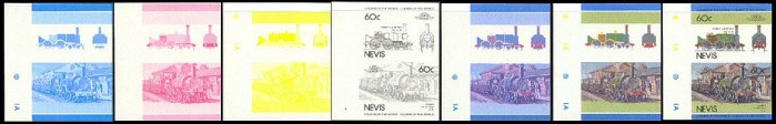 1985 Nevis Leaders of the World, Locomotives (3rd series) Progressive Color Proof Stamps