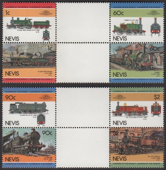 1985 Nevis Leaders of the World, Locomotives (3rd series) Vertical Gutter Pairs