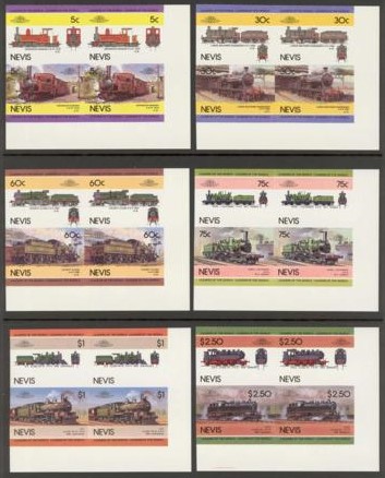 1985 Nevis Leaders of the World, Locomotives (4th series) Imperforate Stamps