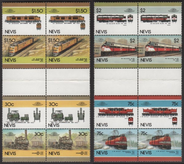 1986 Nevis Leaders of the World, Locomotives (5th series) Horizontal Gutter Pairs