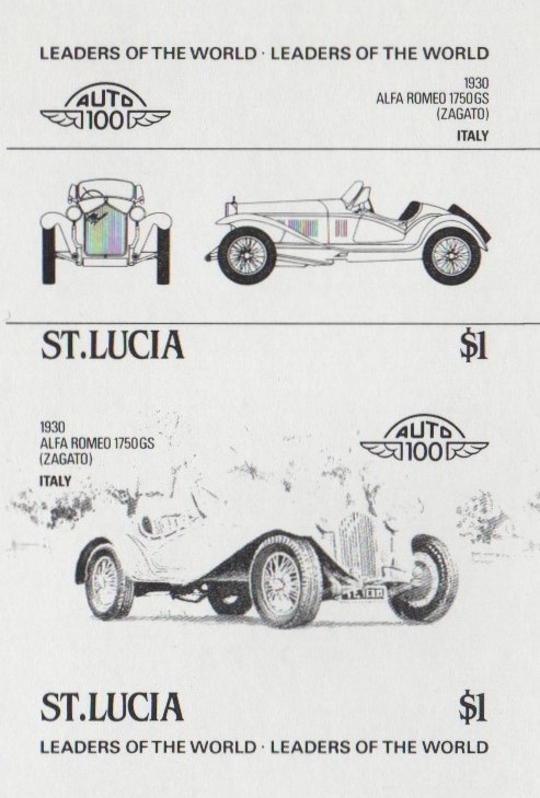 Saint Lucia Automobiles (1st series) $1.00 Black Stage Progressive Color Proof Pair