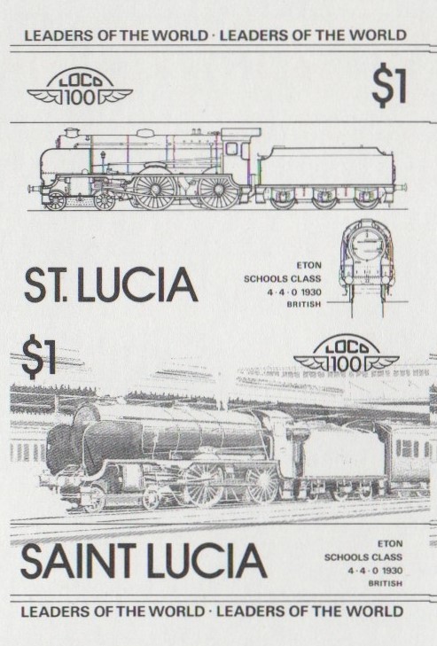 Saint Lucia Locomotives (1st series) $1.00 Eton Black Stage Progressive Color Proof Pair
