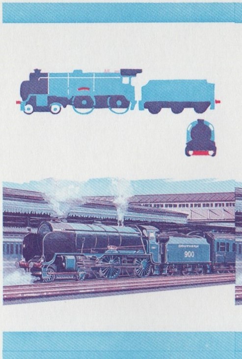 Saint Lucia Locomotives (1st series) $1.00 Eton Blue-Red Stage Progressive Color Proof Pair