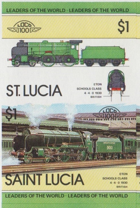 Saint Lucia Locomotives (1st series) $1.00 1930 Eton Schools Class 4-4-0 Final Stage Progressive Color Proof Stamp Pair