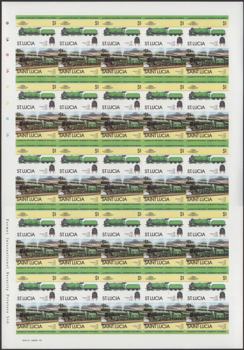 Saint Lucia Locomotives (1st series) $1.00 1930 Eton Schools Class 4-4-0 Final Stage Progressive Color Proof Stamp Pane