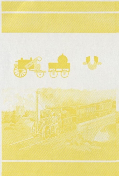 Saint Lucia Locomotives (1st series) $2.00 Stephenson's Rocket Yellow Stage Progressive Color Proof Pair