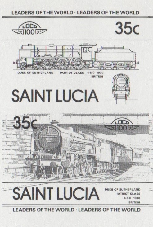 Saint Lucia Locomotives (1st series) Duke of Sutherland 35c Black Stage Progressive Color Proof Pair