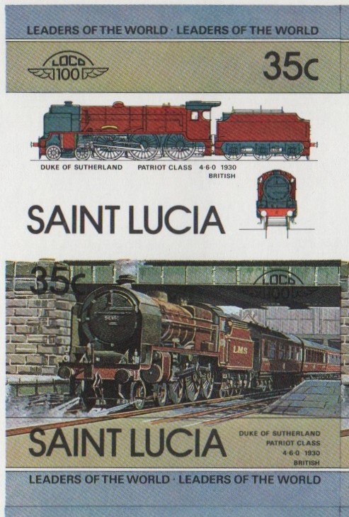 Saint Lucia Locomotives (1st series) 35c 1930 Duke of Sutherland Patriot Class 4-6-0 Final Stage Progressive Color Proof Stamp Pair