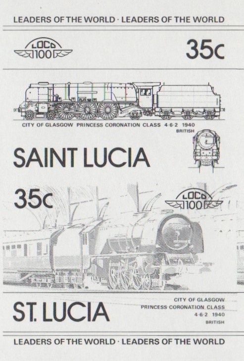 Saint Lucia Locomotives (1st series) Princess Coronation 35c Black Stage Progressive Color Proof Pair