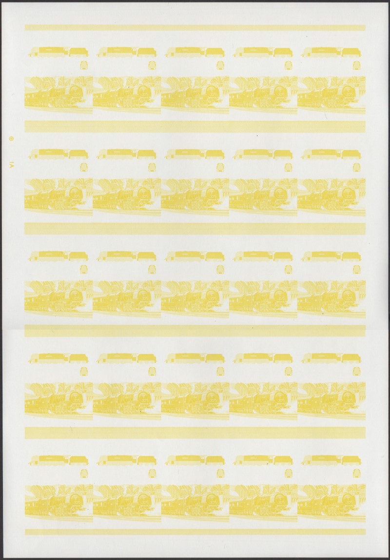 Saint Lucia Locomotives (1st series) Princess Coronation 35c Yellow Stage Progressive Color Proof Pane