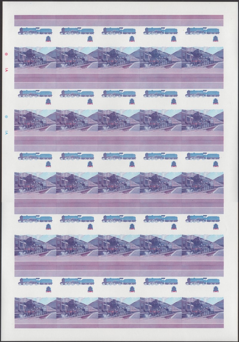 Saint Lucia Locomotives (1st series) Leeds United 50c Blue-Red Stage Progressive Color Proof Pane