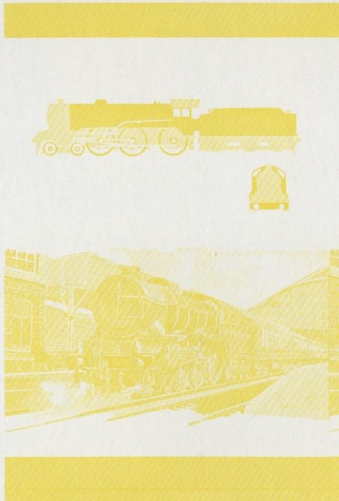 Saint Lucia Locomotives (1st series) Leeds United 50c Yellow Stage Progressive Color Proof Pair