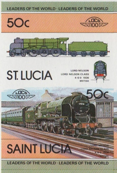 Saint Lucia Locomotives (1st series) 50c 1926 Lord Nelson Lord Nelson Class 4-6-0 Final Stage Progressive Color Proof Stamp Pair