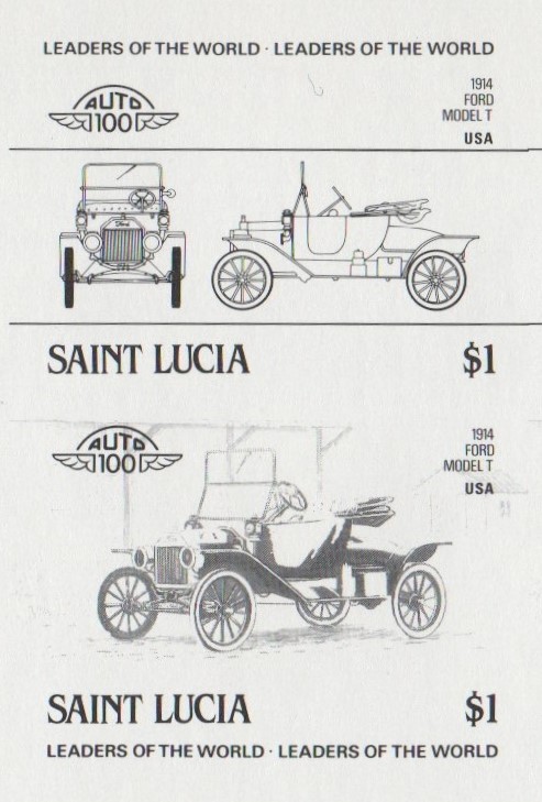 Saint Lucia Automobiles (2nd series) $1.00 Black Stage Progressive Color Proof Pair