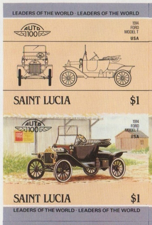 Saint Lucia Automobiles (2nd series) $1.00 1914 Ford Model T Final Stage Progressive Color Proof Stamp Pair