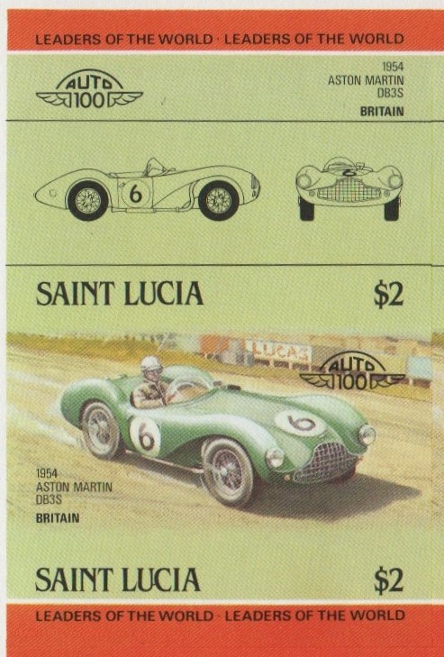 Saint Lucia Automobiles (2nd series) $2.00 1954 Aston Martin DB3S Final Stage Progressive Color Proof Stamp Pair
