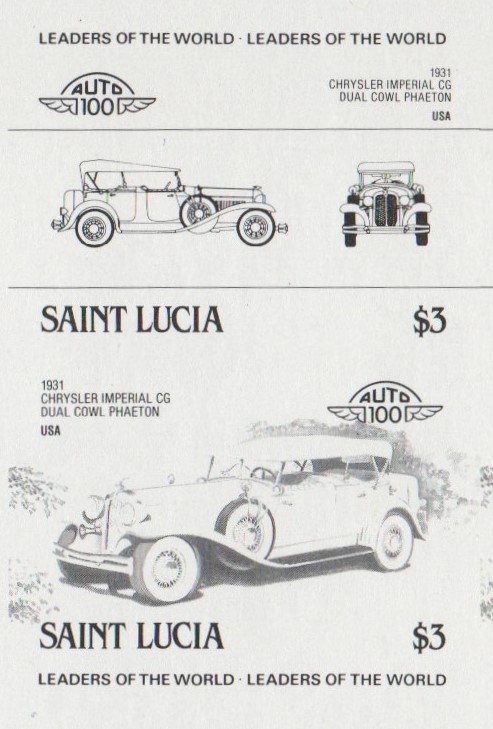 Saint Lucia Automobiles (2nd series) $3.00 Black Stage Progressive Color Proof Pair
