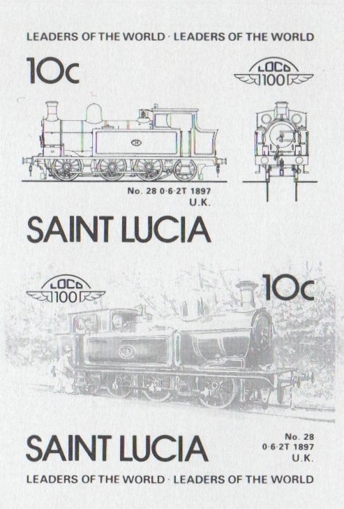 Saint Lucia Locomotives (4th series) 10c Black Stage Progressive Color Proof Pair