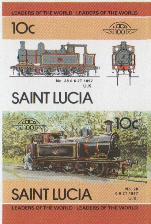 Saint Lucia Locomotives (4th series) 10c 1897 No. 28 0-6-2T Final Stage Progressive Color Proof Stamp Pair