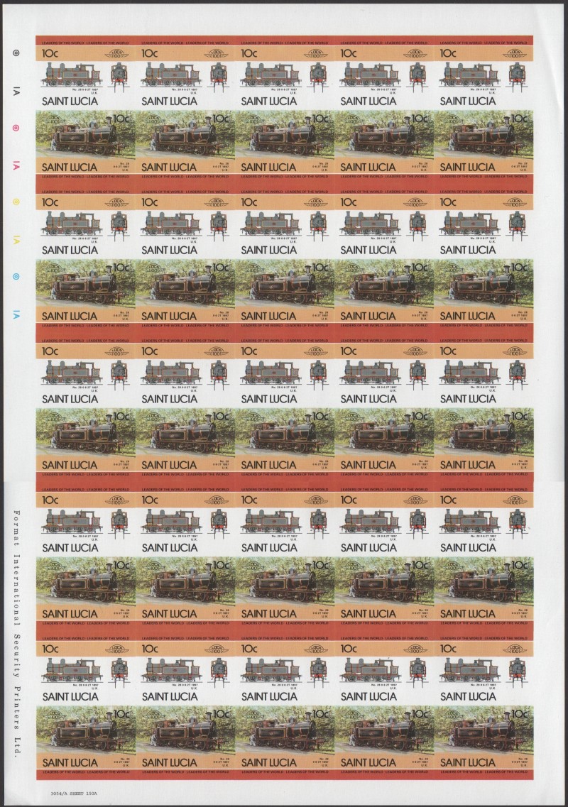 Saint Lucia Locomotives (4th series) 10c 1897 No. 28 0-6-2T Final Stage Progressive Color Proof Stamp Pane