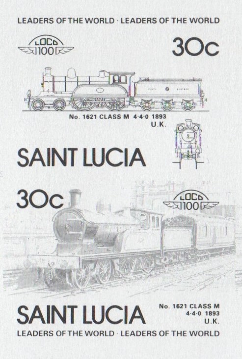 Saint Lucia Locomotives (4th series) 30c Black Stage Progressive Color Proof Pair
