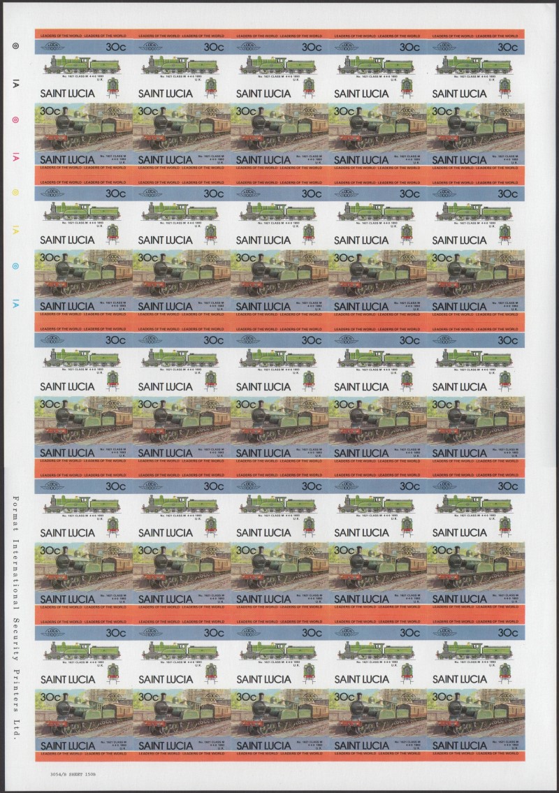 Saint Lucia Locomotives (4th series) 30c 1893 No. 1621 Class M 4-4-0 Final Stage Progressive Color Proof Stamp Pane