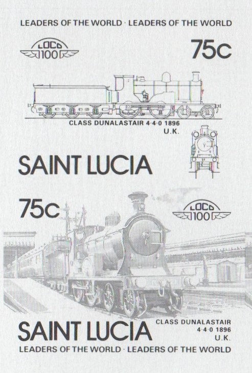 Saint Lucia Locomotives (4th series) 75c Black Stage Progressive Color Proof Pair