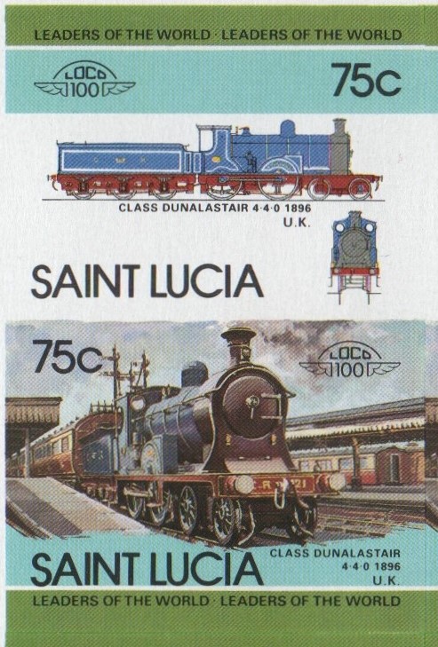 Saint Lucia Locomotives (4th series) 75c 1896 Class Dunalastair 4-4-0 Final Stage Progressive Color Proof Stamp Pair