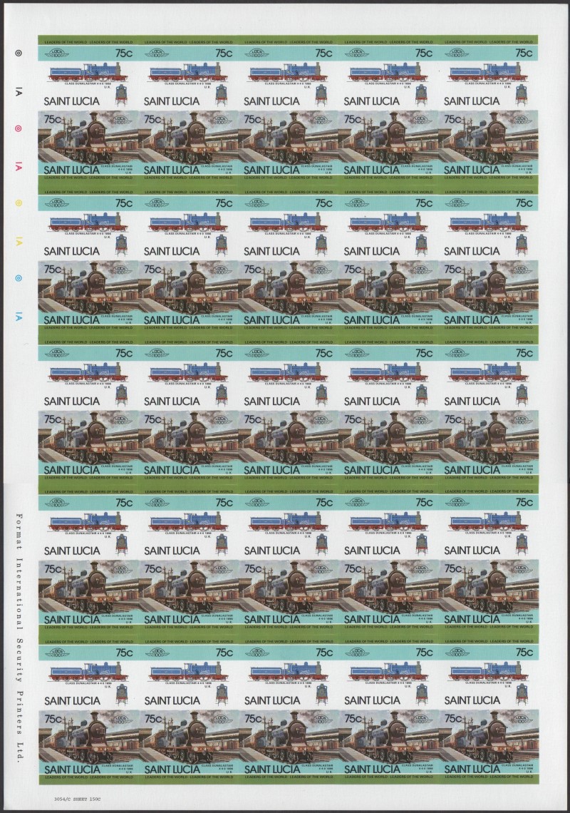 Saint Lucia Locomotives (4th series) 75c 1896 Class Dunalastair 4-4-0 Final Stage Progressive Color Proof Stamp Pane