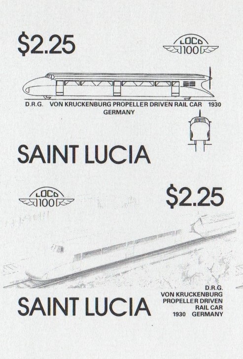 Saint Lucia Locomotives (5th series) $2.25 Black Stage Progressive Color Proof Pair