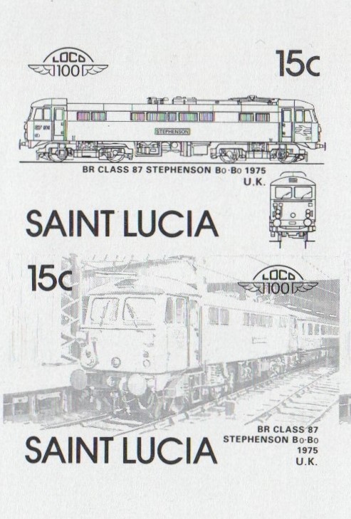 Saint Lucia Locomotives (5th series) 15c Black Stage Progressive Color Proof Pair