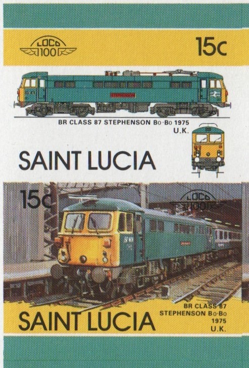 Saint Lucia Locomotives (5th series) 15c 1975 BR Class 87 Stephenson Bo-Bo Final Stage Progressive Color Proof Stamp Pair