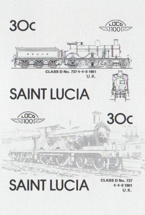 Saint Lucia Locomotives (5th series) 30c Black Stage Progressive Color Proof Pair
