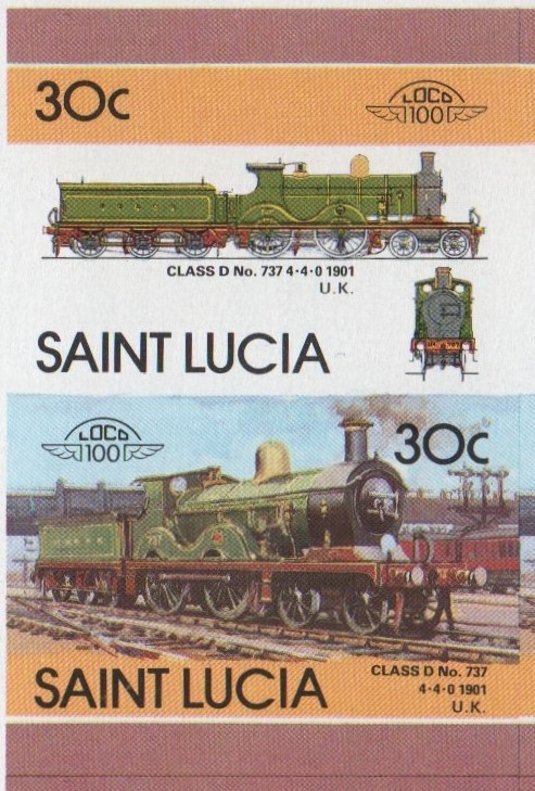 Saint Lucia Locomotives (5th series) 30c 1901 Class D No. 737 4-4-0 Final Stage Progressive Color Proof Stamp Pair