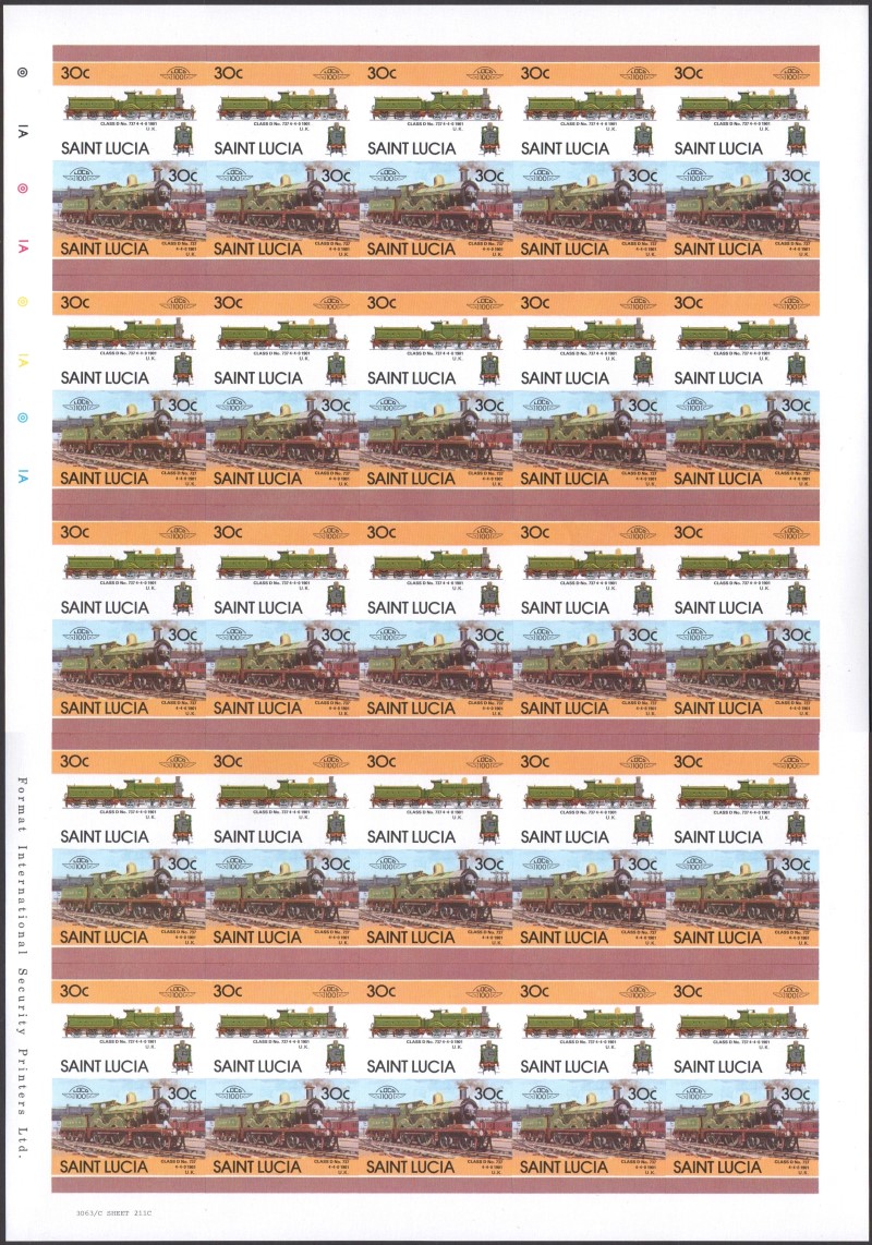 Saint Lucia Locomotives (5th series) 30c 1901 Class D No. 737 4-4-0 Final Stage Progressive Color Proof Stamp Pane