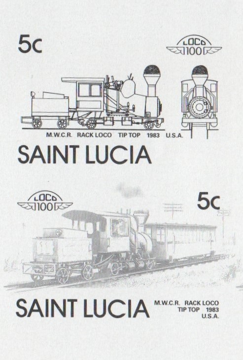 Saint Lucia Locomotives (5th series) 5c Black Stage Progressive Color Proof Pair