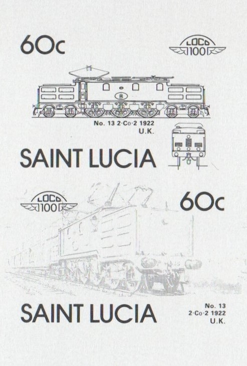 Saint Lucia Locomotives (5th series) 60c Black Stage Progressive Color Proof Pair