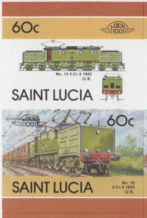 Saint Lucia Locomotives (5th series) 60c 1922 No. 13 2-Co-2 Final Stage Progressive Color Proof Stamp Pair
